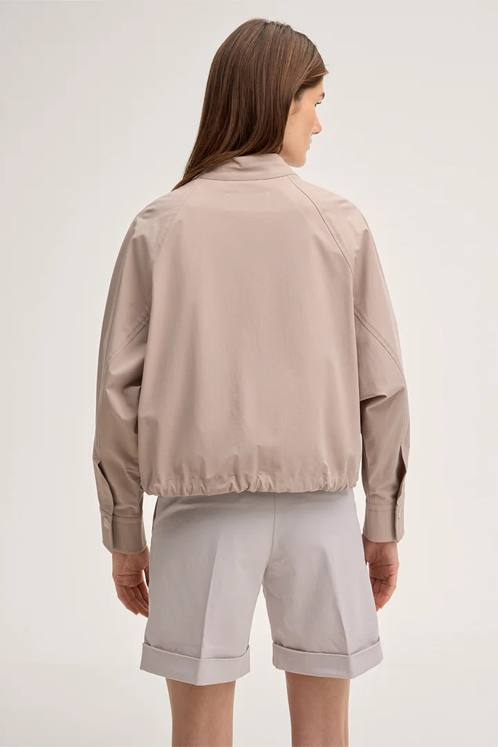 Cotton stretch gabardine jacket with zip in taupe