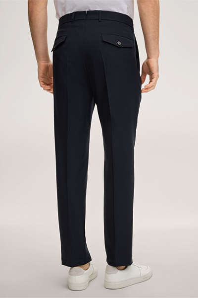 Serpo Virgin Wool Modular Trousers with Pleated front and Turn-up in Navy