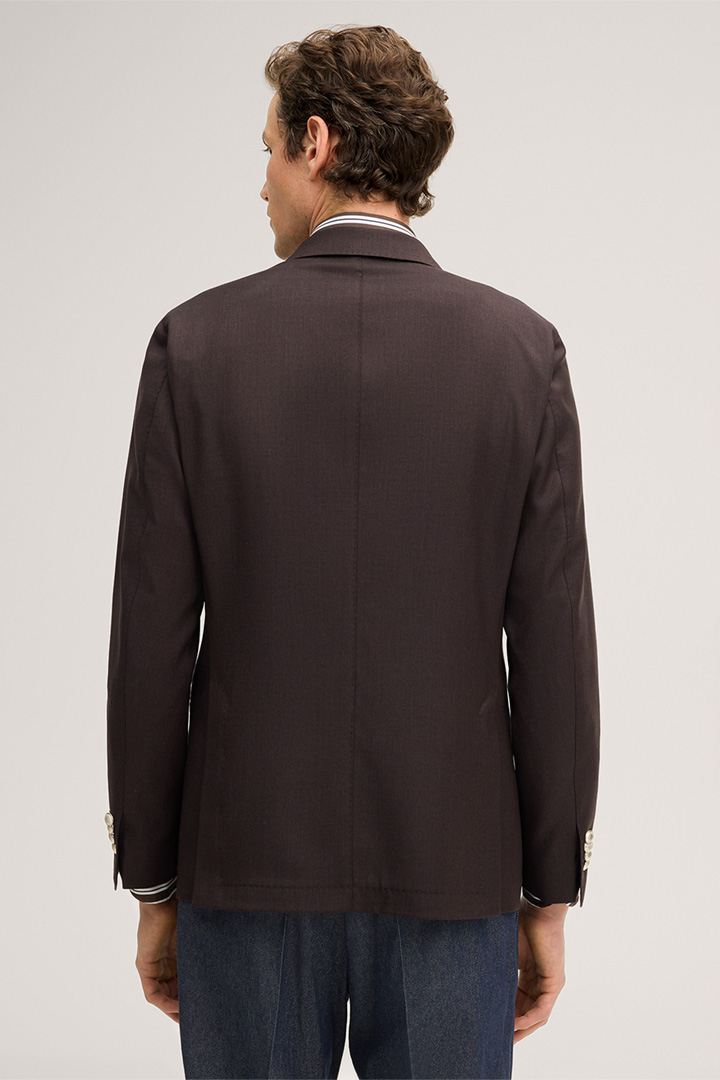 Salernos double-breasted modular suit in brown virgin wool