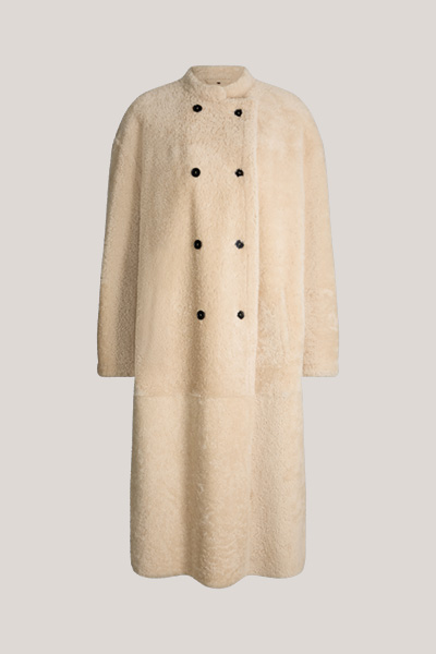 Double-breasted Lambskin City Coat in Cream