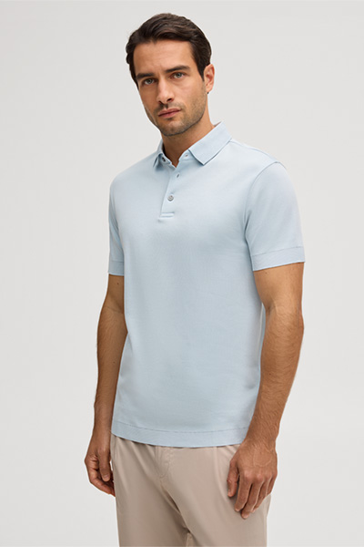 Floro cotton polo shirt in light blue