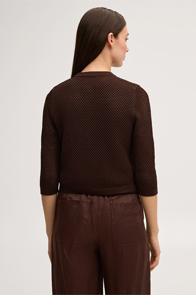 Führt zu Produktdetailseite „Viskosemix-Cardigan mit Netzstruktur in Dunkelbraun"