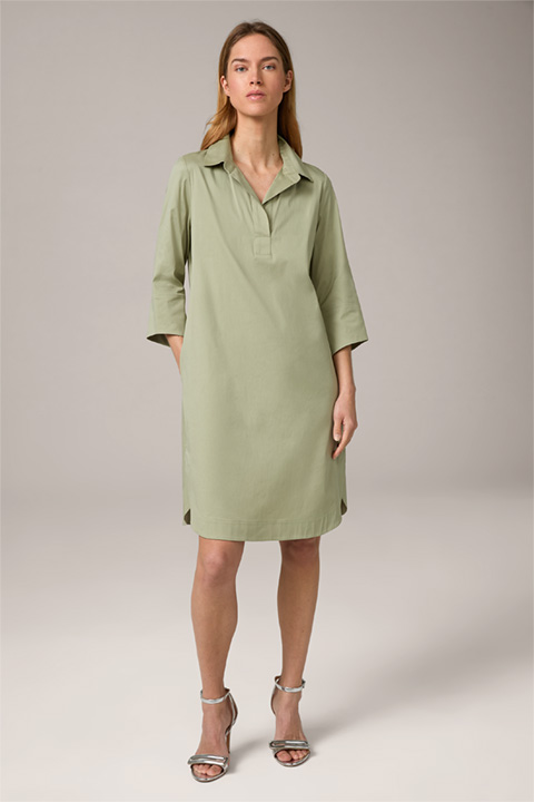 Baumwollstretch-Kleid mit Hemdkragen in Hellgrün