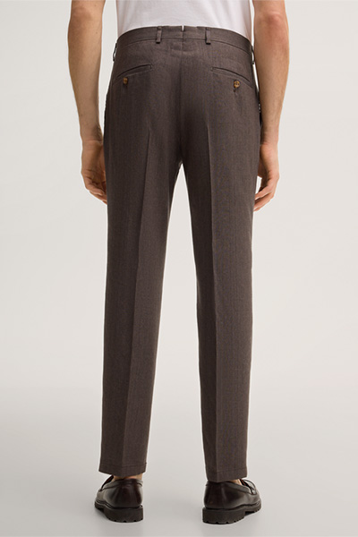 Pantalon modulable à pinces Silvi en laine vierge mélangée à du lin, en marron