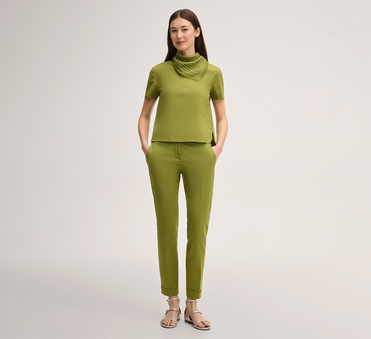 windsor. presents the product Short-sleeved Cotton Stretch Blouse in Green from the category Blouses & tops
