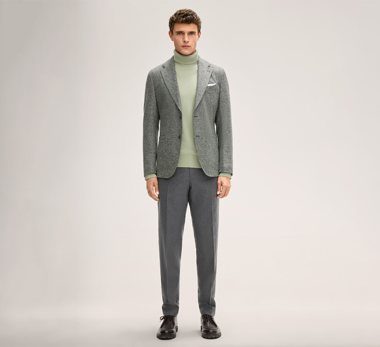 windsor. presents the product Cashmono Roll Neck Cashmere Pullover in Sage from the category Knitwear