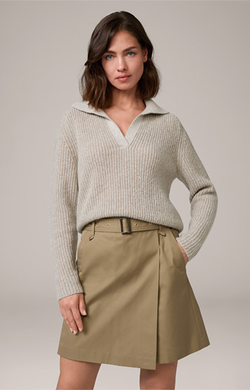Wolle-Cashmeremix-Pullover mit Polokragen in Beige gemustert