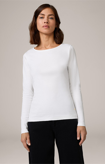 Baumwoll-Interlock-Langarm-Shirt in Weiß