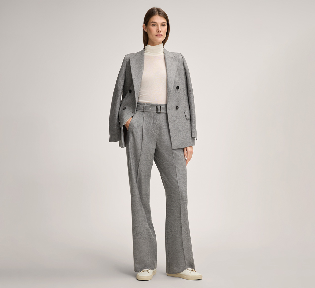 windsor. presents the product Wool Marlene Trousers with Belt, in Grey Pattern from the category Trousers & Jeans