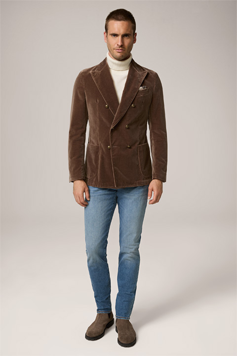 Salino Cotton Velvet Double-breasted Jacket in Brown