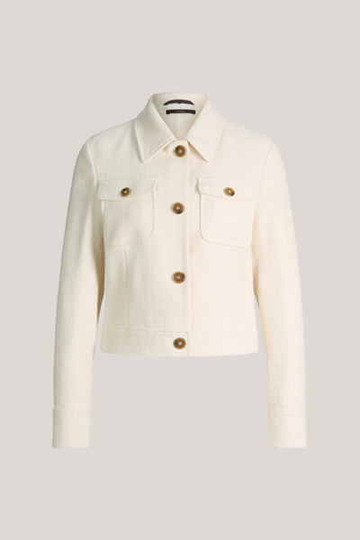 Baumwollmix-Kurz-Blazer-Jacke in Ecru