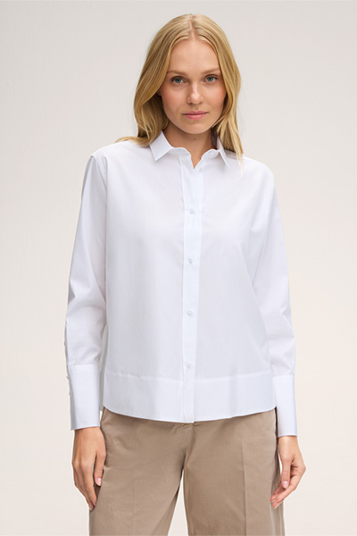 Popeline-Baumwoll-Hemd-Bluse in Weiss