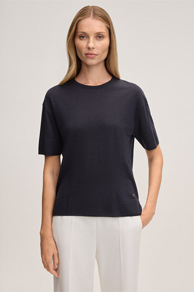 T-shirt en lyocell et coton, en bleu marine