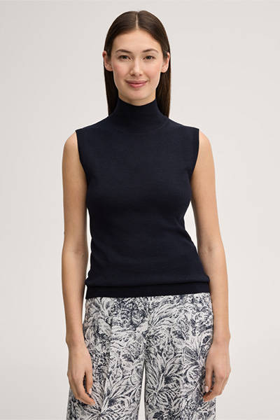 Schurwoll-Seidenmix-Rollkragen-Top in Navy