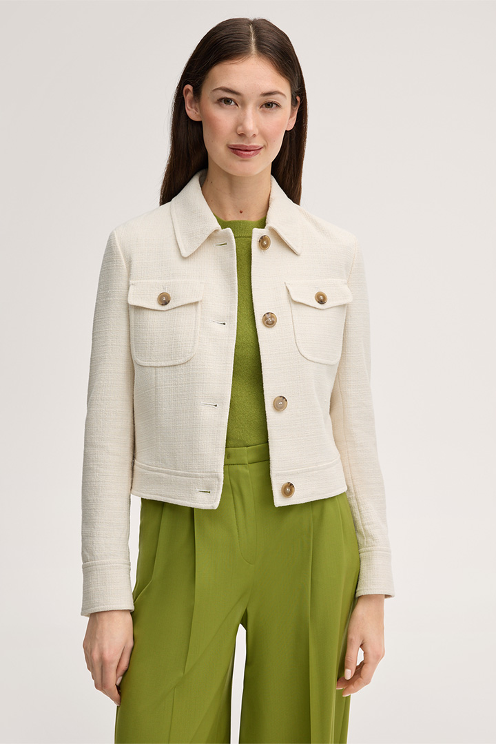 Führt zu Produktdetailseite „Baumwollmix-Kurz-Blazer-Jacke in Ecru"