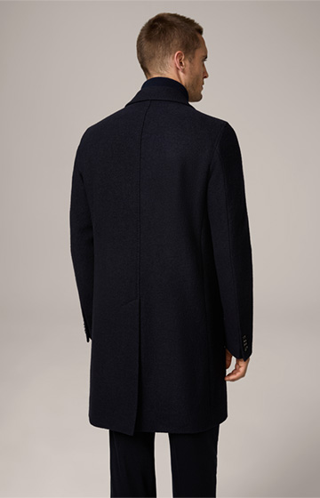 Virgin Wool Centro Coat with Lapel Collar in Navy