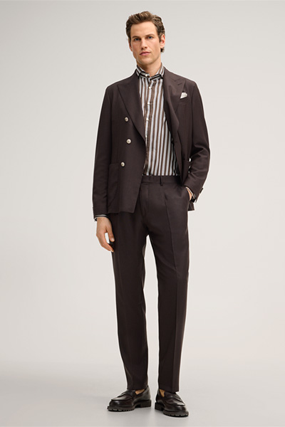 Baumwoll-Hemd Lano in Braun-Weiss gestreift