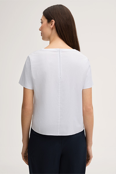 Baumwollstretch-Kurzarm-Bluse in Weiß
