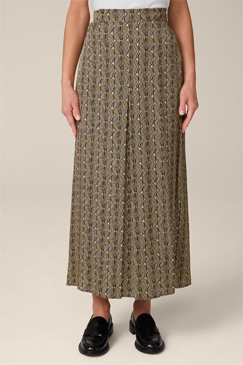 Printed Maxi Skirt in a Black and Beige Pattern