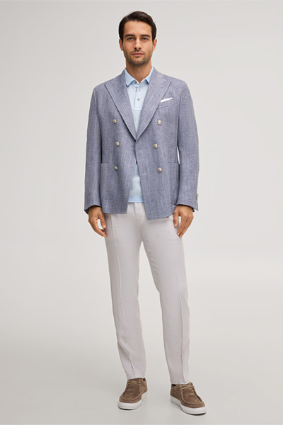 Silvi stretch linen modular trousers with pleat on the waistband in light grey