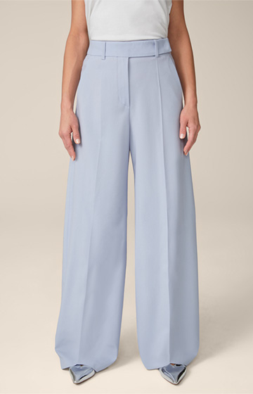 Wool Stretch Palazzo Trousers in Light Blue