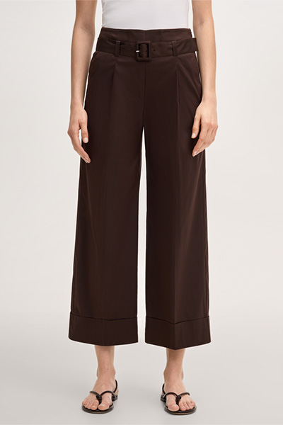 Cotton stretch culottes with a pleat on the waistband in dark brown