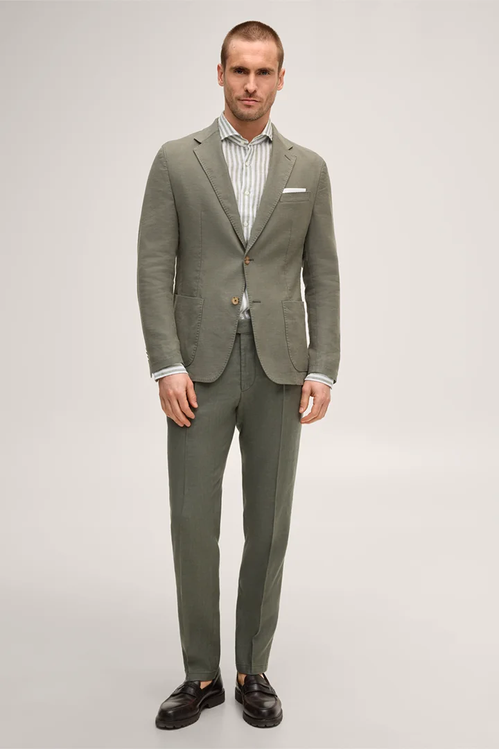 Führt zu Produktdetailseite „Leinenstretch-Baukasten-Sakko Giro in Oliv"