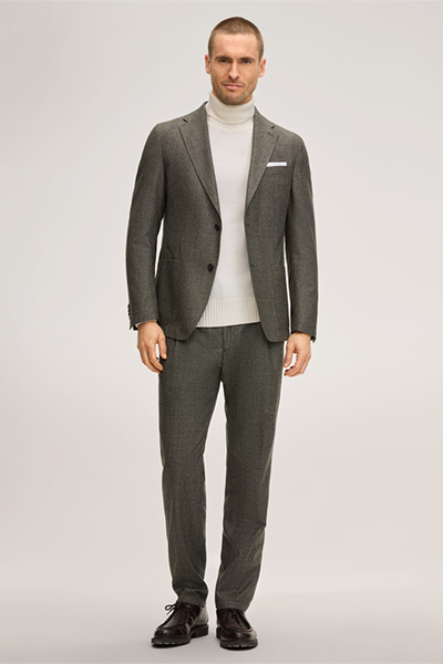 Flomo Modular Virgin Wool Trousers with Waist Pleats in Textured Green