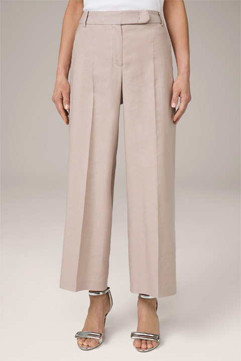 Linen Stretch Palazzo Trousers, cropped, in taupe