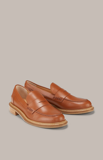 Calf Nappa Leather Loafers by Unützer in Cognac