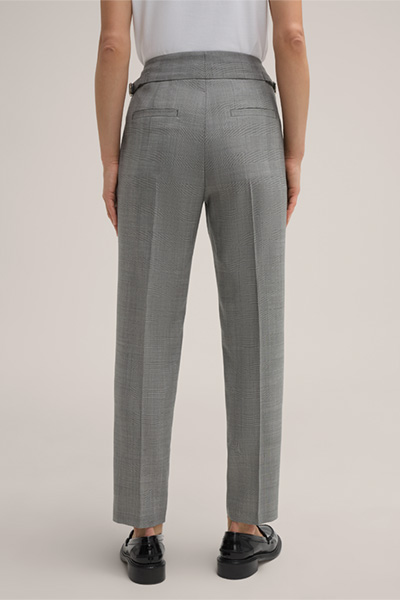 Pantalon à pinces en laine vierge, en gris à fin motif prince-de-galles