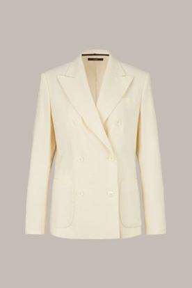 Stretch Linen Double-breasted Blazer with Ruched Back in Light Yellow