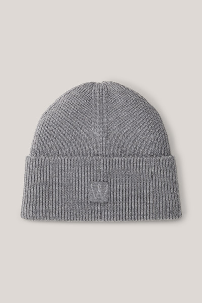 Knitted Merino Beanie in Grey and Beige