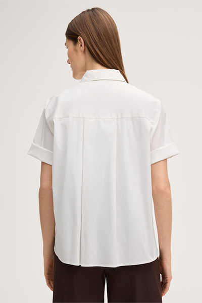 Cotton stretch short-sleeved shirt blouse in ecru