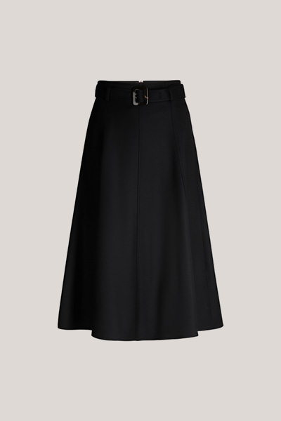 Schurwoll-Midi-Rock in Schwarz