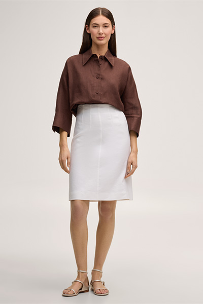 Leinenstretch-A-Linien-Rock in Weiß