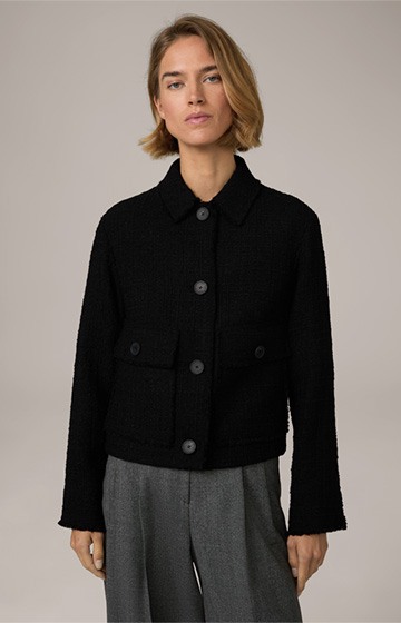Tweed Cropped Blazer Jacket in Black