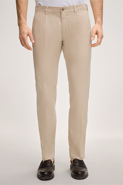Baumwoll-Chino Cino mit Bundfalte in Beige