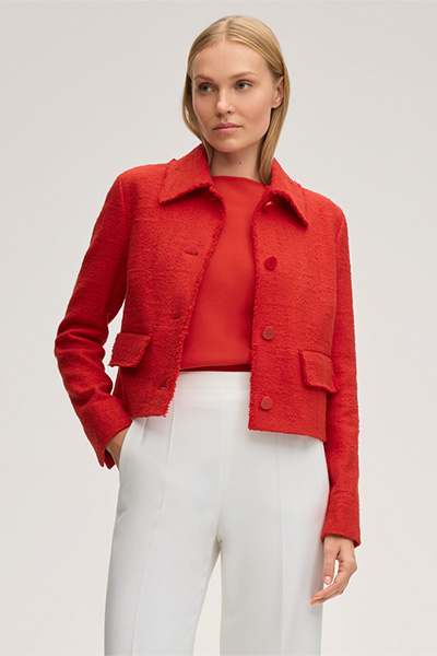 Baumwoll-Summer-Tweed-Kurz-Blazer in Rot