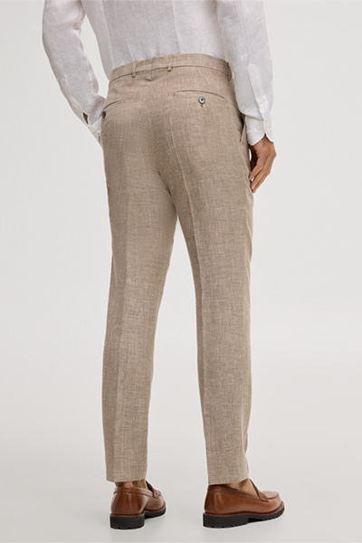 Silvi linen blend modular trousers with wool and silk in light brown marl