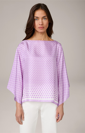 Silk Twill Poncho in a Lilac Pattern