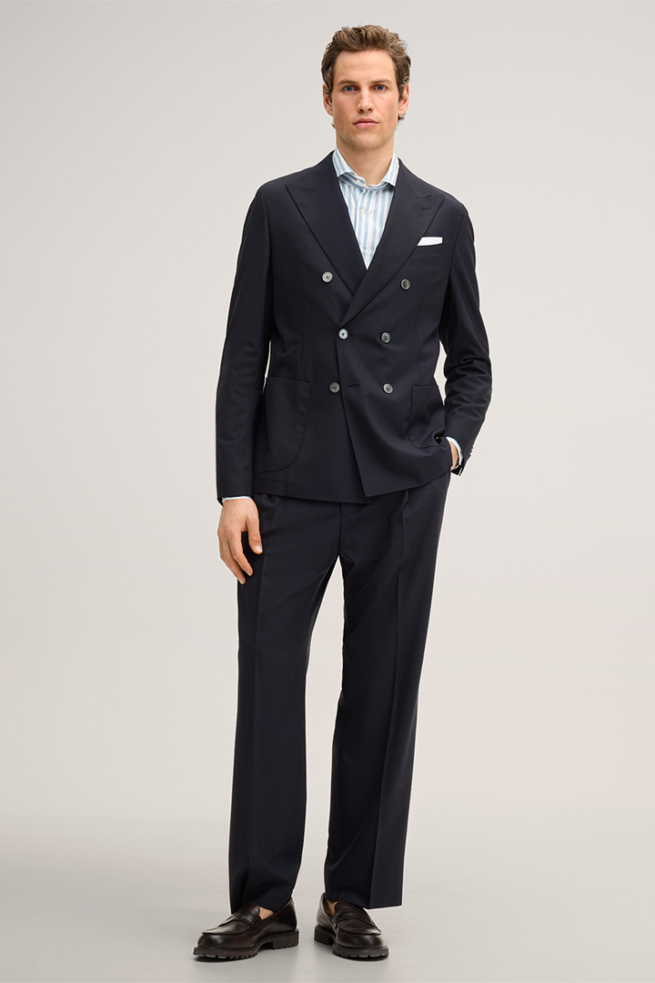 Pantalon à pinces modulable Franco en laine vierge mélangée, en bleu marine