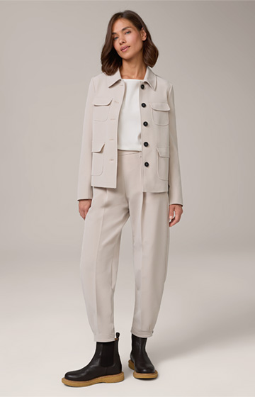 Stretch Taffeta Blazer Jacket in Light Beige