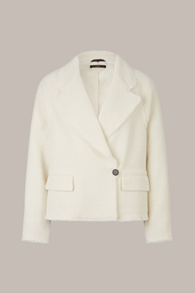 Tweed Cropped Blazer Jacket with wide Lapel in Cream