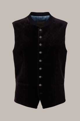 Trachten-Weste Ammersee mit Stehkragen in Navy-Bordeaux gemustert