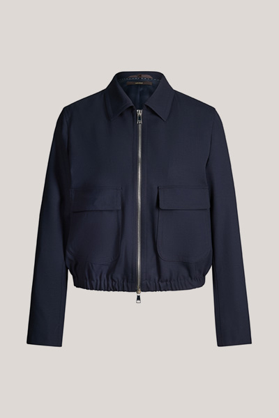 Blouson en laine vierge stretch avec fermeture éclair, couleur bleu marine