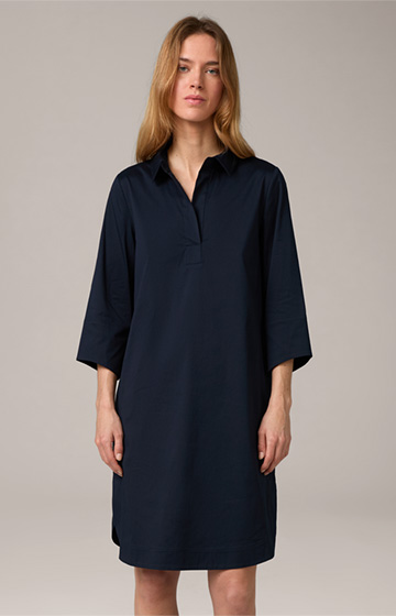 Robe en coton stretch avec col de chemise, en bleu marine