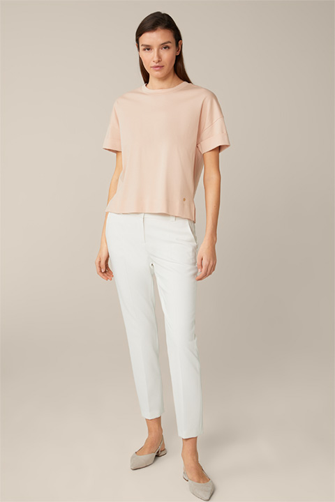 Baumwoll-Interlock-T-Shirt mit Rückenfalte in Pfirsich