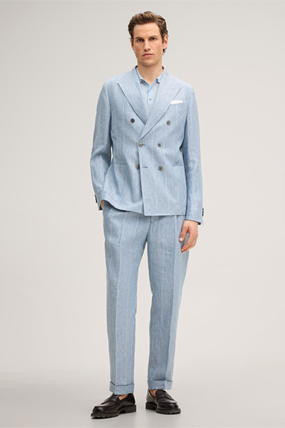 Leinen-Baukasten-Hose Sapo mit Bundfalte in Blau mit Nadelstreifen