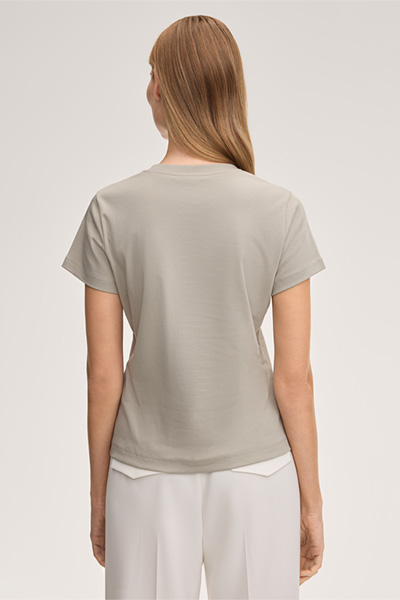 Baumwoll-Interlock T-Shirt in Grau-Beige